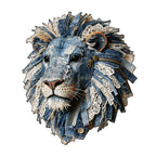 Whimsical Wooden Jigsaw Puzzle-Denim fabric lion