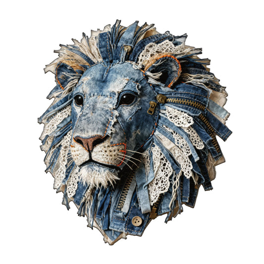 Engaging Wooden Jigsaw Puzzle-Denim fabric lion