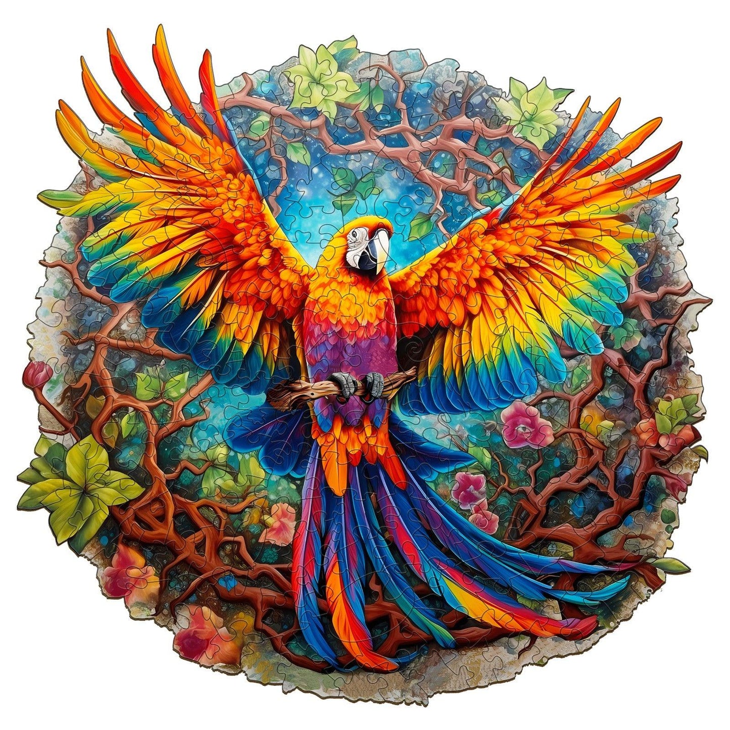 Whimsical Wooden Jigsaw Puzzle-Curious Parrot