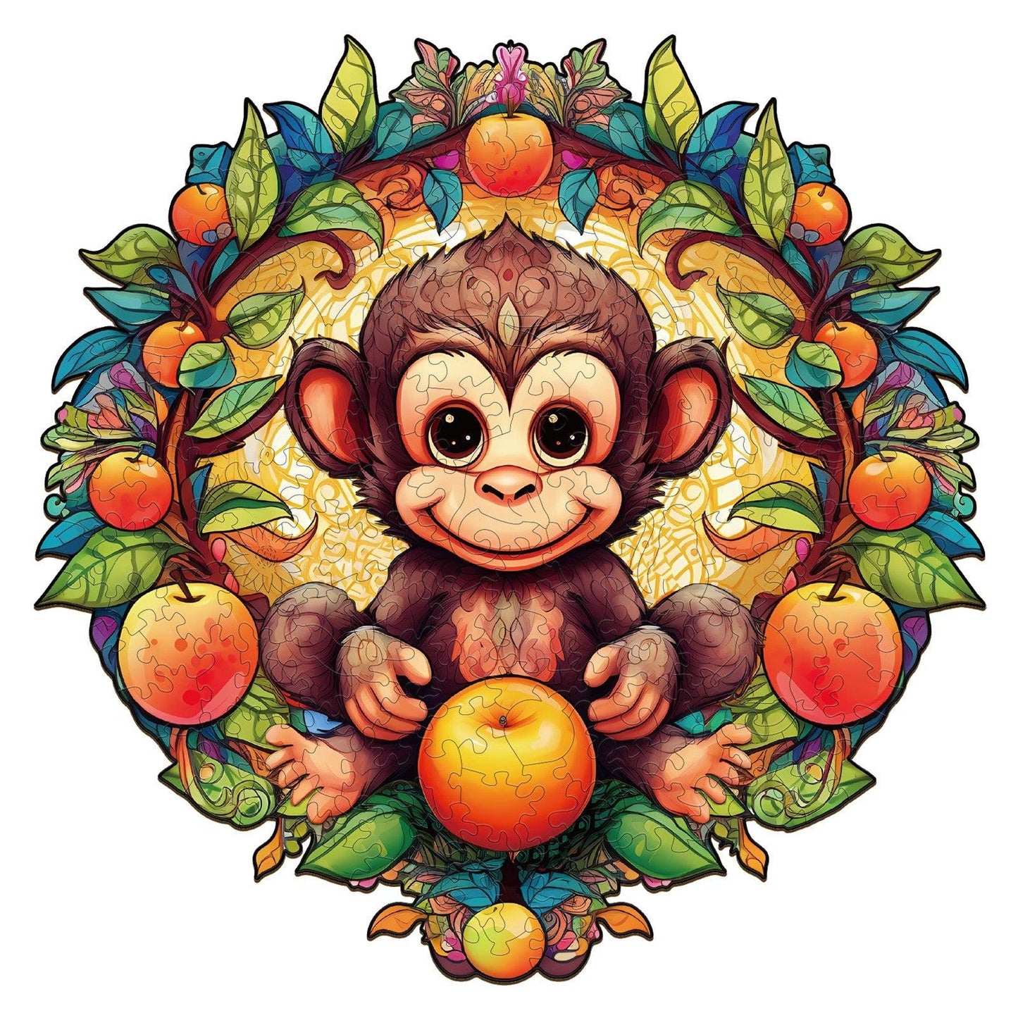 Whimsical Wooden Jigsaw Puzzle-happy monkey