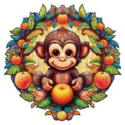 Whimsical Wooden Jigsaw Puzzle-happy monkey