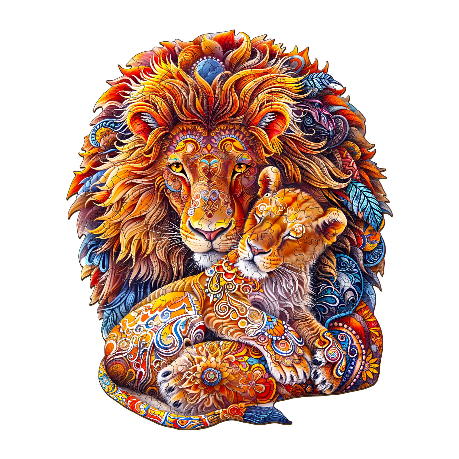Whimsical Wooden Jigsaw Puzzle-Fatherly Lion