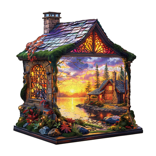 Whimsical Wooden Jigsaw Puzzle- Sunset Cottage