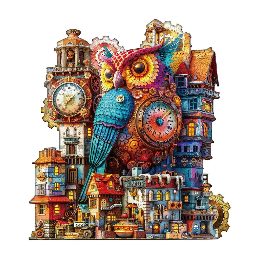 Whimsical Wooden Jigsaw Puzzle- Owl Castle