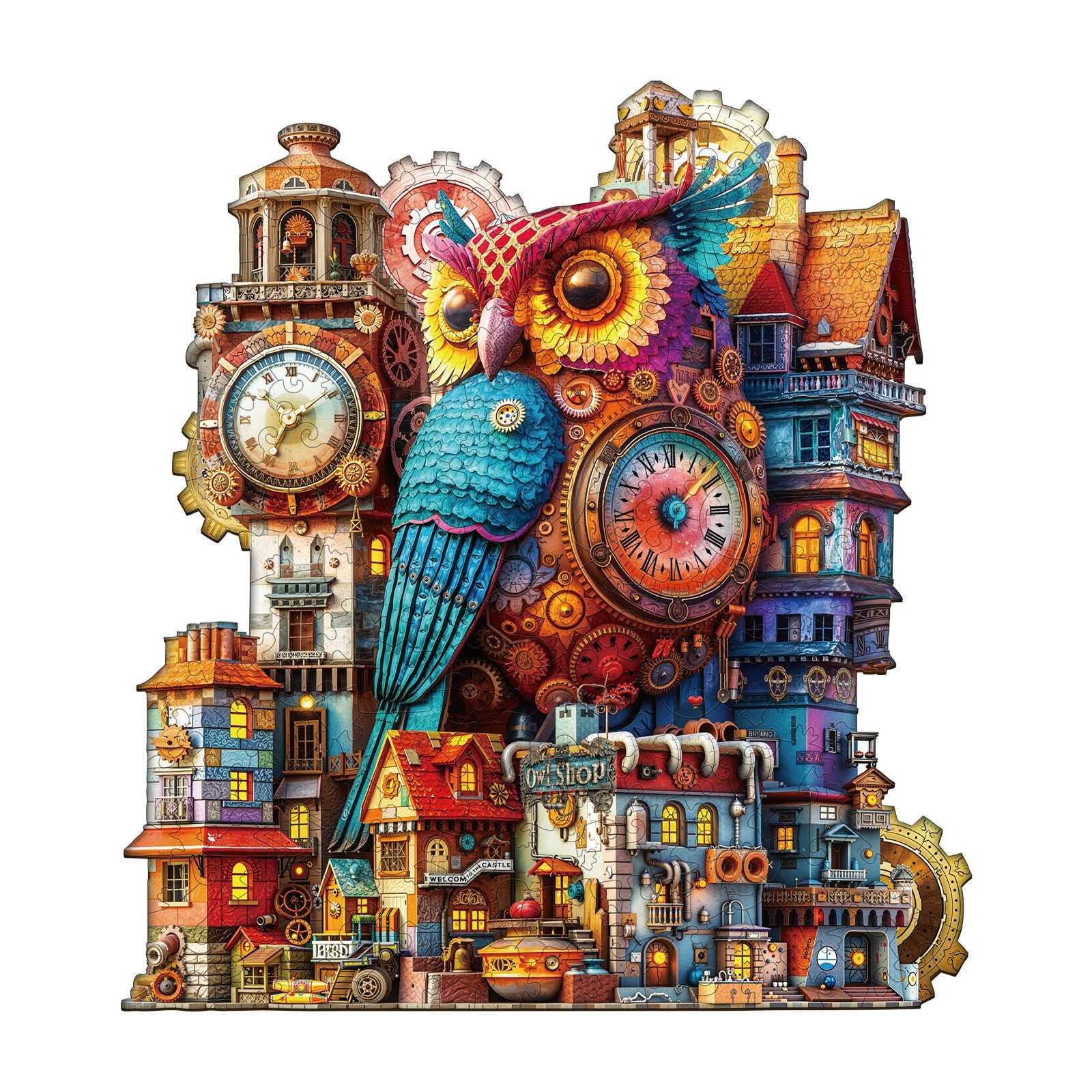 Whimsical Wooden Jigsaw Puzzle- Owl Castle