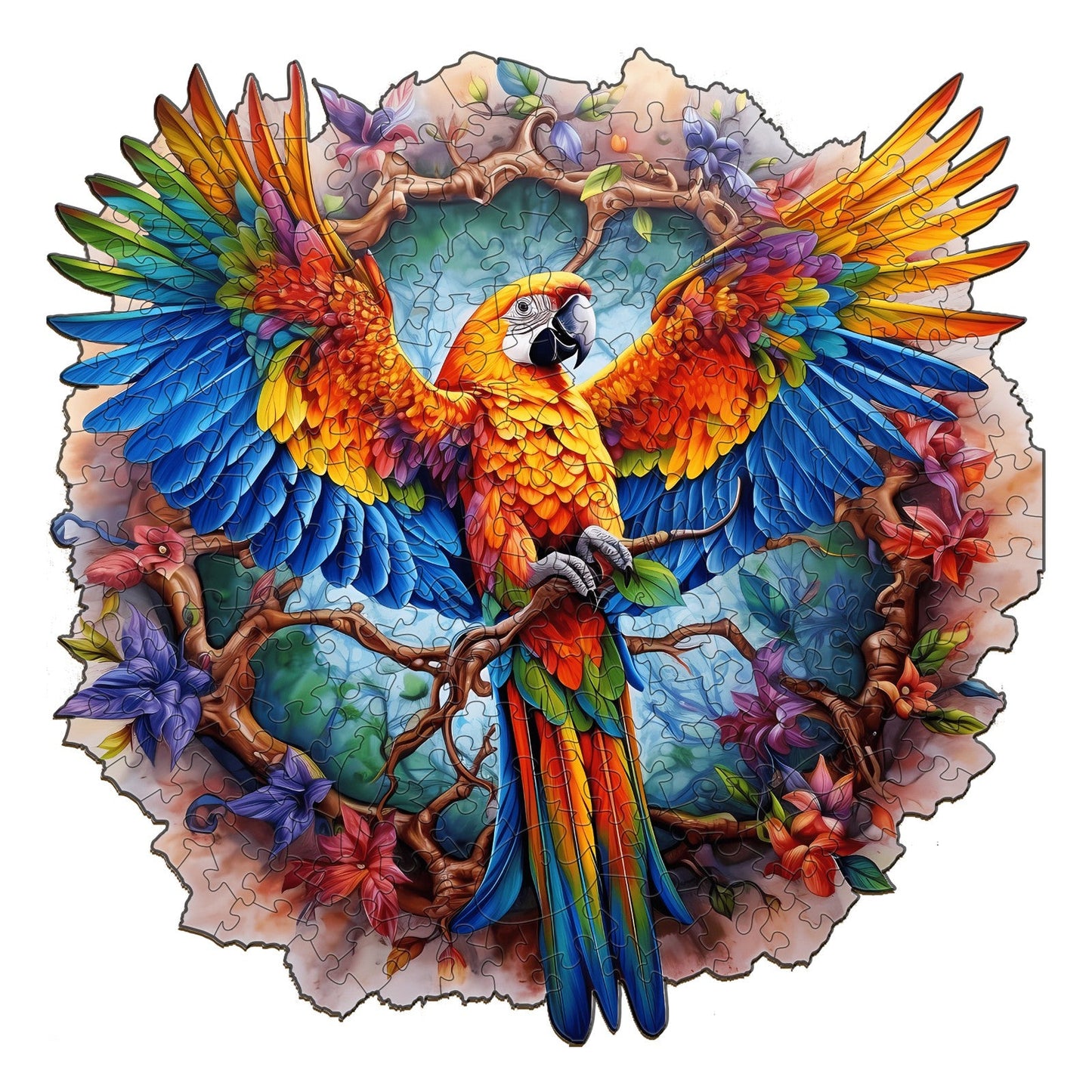 Whimsical Wooden Jigsaw Puzzle-Lively Parrot