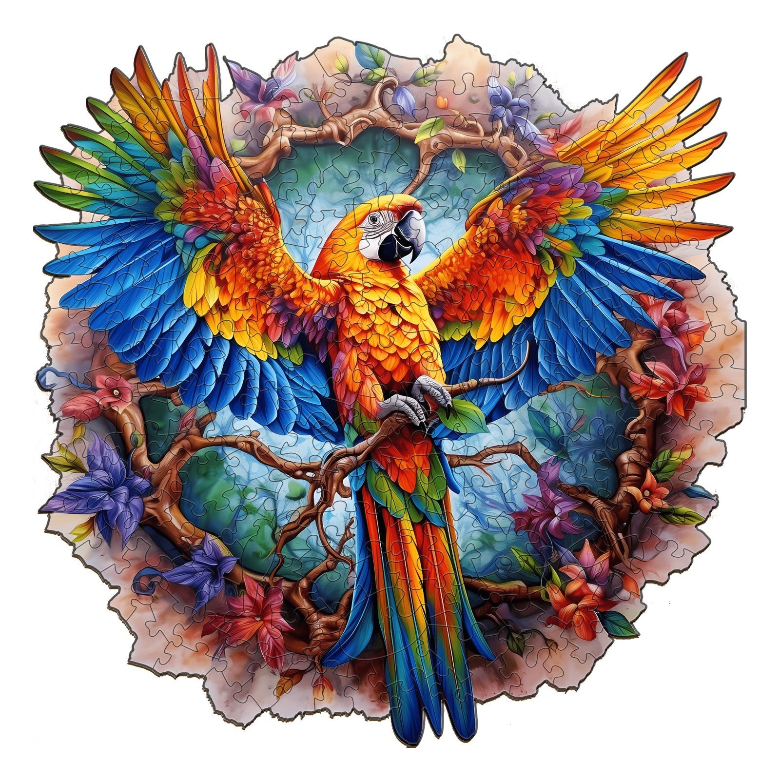 Whimsical Wooden Jigsaw Puzzle-Lively Parrot
