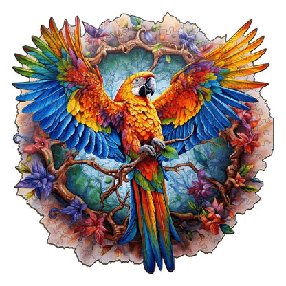 Whimsical Wooden Jigsaw Puzzle-Lively Parrot