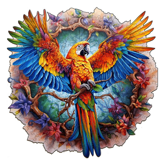 Whimsical Wooden Jigsaw Puzzle-Lively Parrot