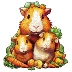 Whimsical Wooden Jigsaw Puzzle-Guinea pig family
