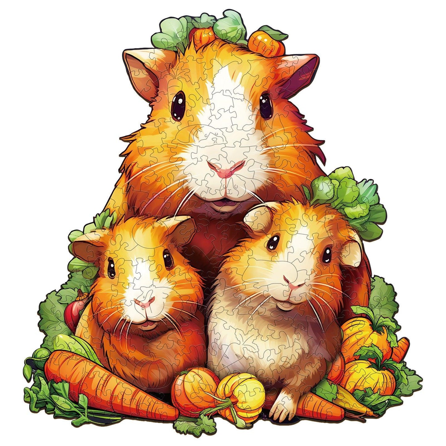 Whimsical Wooden Jigsaw Puzzle-Guinea pig family
