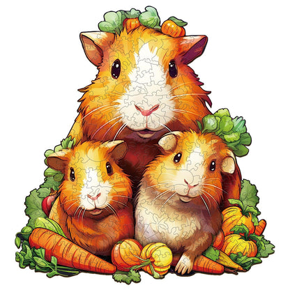 Whimsical Wooden Jigsaw Puzzle-Guinea pig family