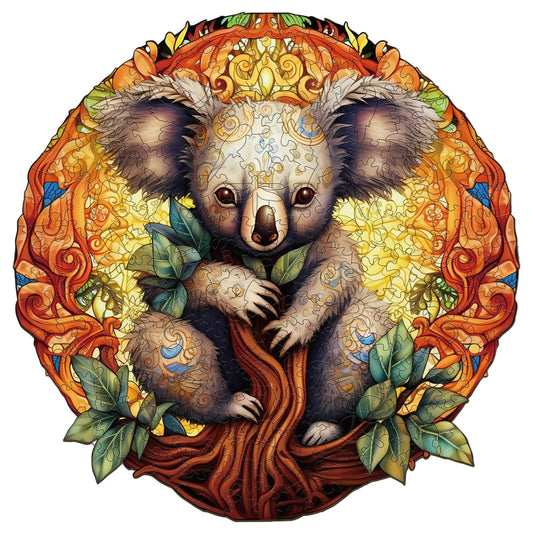 Whimsical Wooden Jigsaw Puzzle-mandala koala
