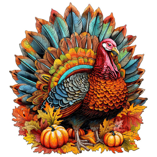 Whimsical Wooden Jigsaw Puzzle- Colorful Turkey