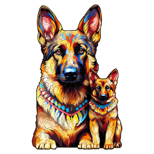 Whimsical Wooden Jigsaw Puzzle- German Shepherd Family
