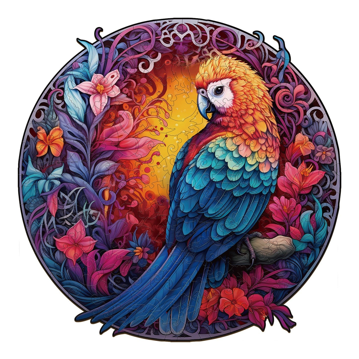 Whimsical Wooden Jigsaw Puzzle-Beautiful parrot