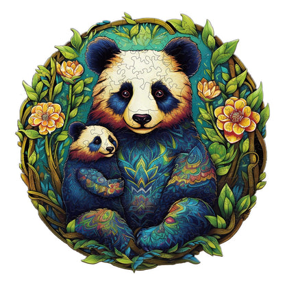 Whimsical Wooden Jigsaw Puzzle-Panda Family 2