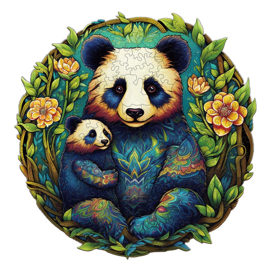 Whimsical Wooden Jigsaw Puzzle-Panda Family 2