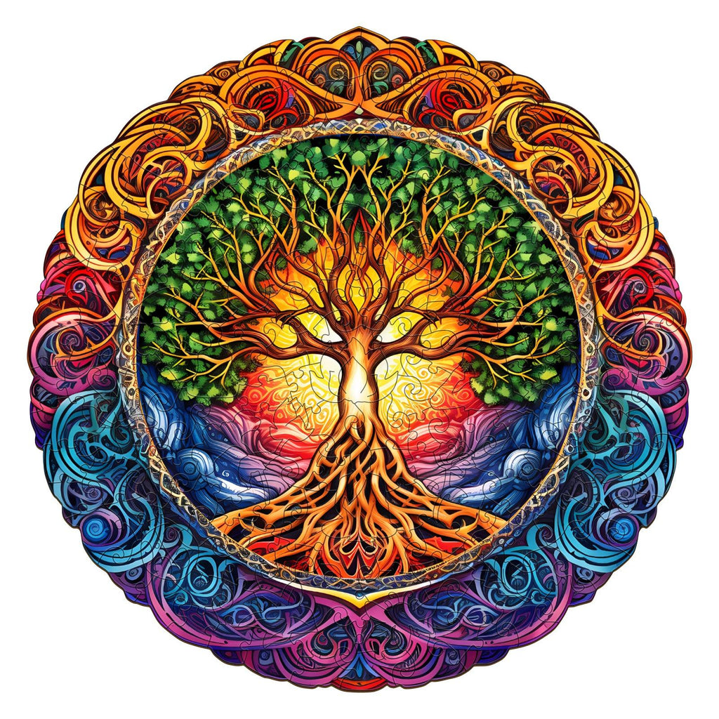 Whimsical Wooden Jigsaw Puzzle- Mandala Tree of Life-1