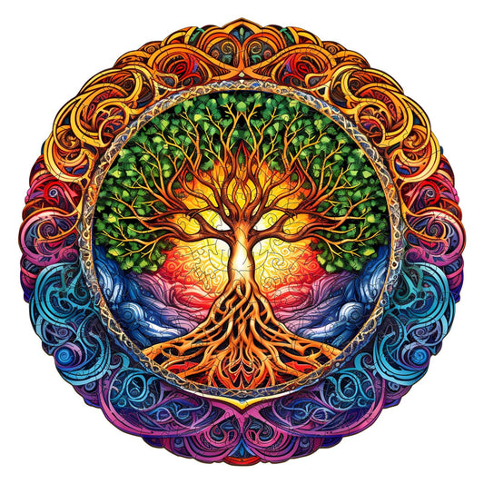 Whimsical Wooden Jigsaw Puzzle- Mandala Tree of Life-1