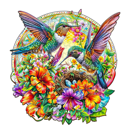 Whimsical Wooden Jigsaw Puzzle- Hummingbird Haven
