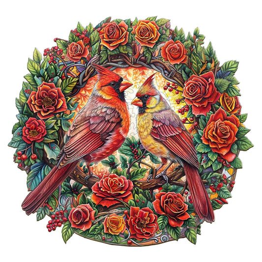 Whimsical Wooden Jigsaw Puzzle- Rose Cardinal