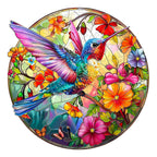 Whimsical Wooden Jigsaw Puzzle- Stained Glass Hummingbird 2