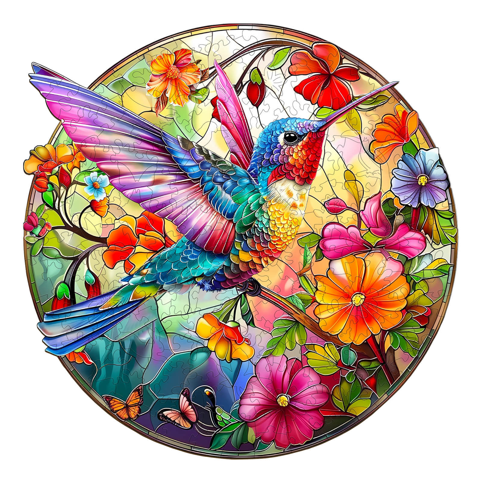 Whimsical Wooden Jigsaw Puzzle- Stained Glass Hummingbird 2