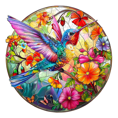 Verspieltes Holzpuzzle – Kolibri aus Buntglas 2