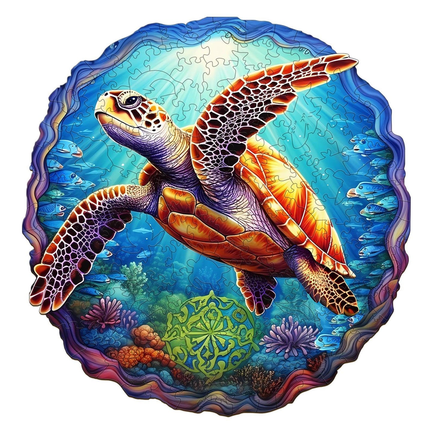 Whimsical Wooden Jigsaw Puzzle-DEEP SEA TURTLES-1