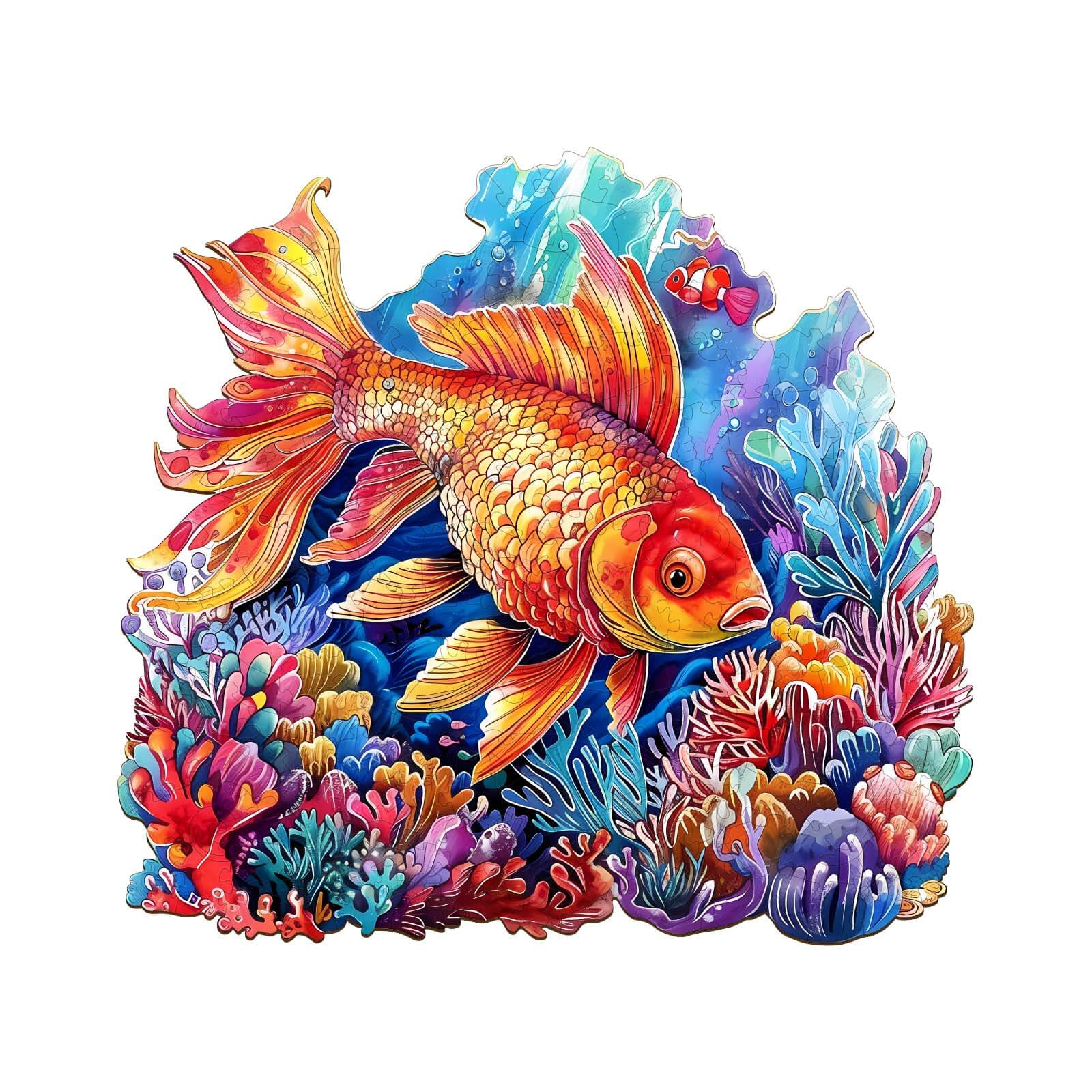 Whimsical Wooden Jigsaw Puzzle- Beautiful Goldfish Main image