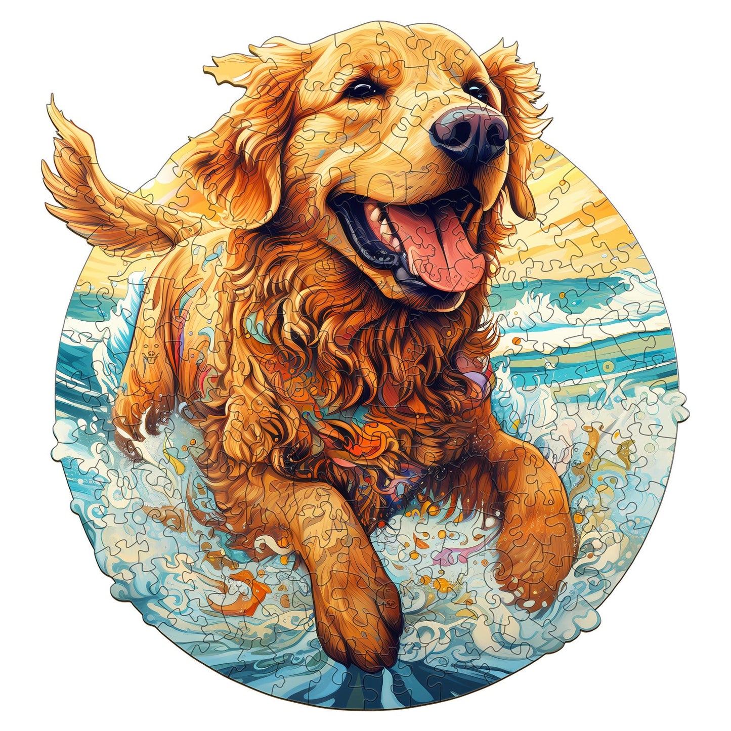 Verschmitztes Holz-Puzzle – fröhlicher Golden Retriever