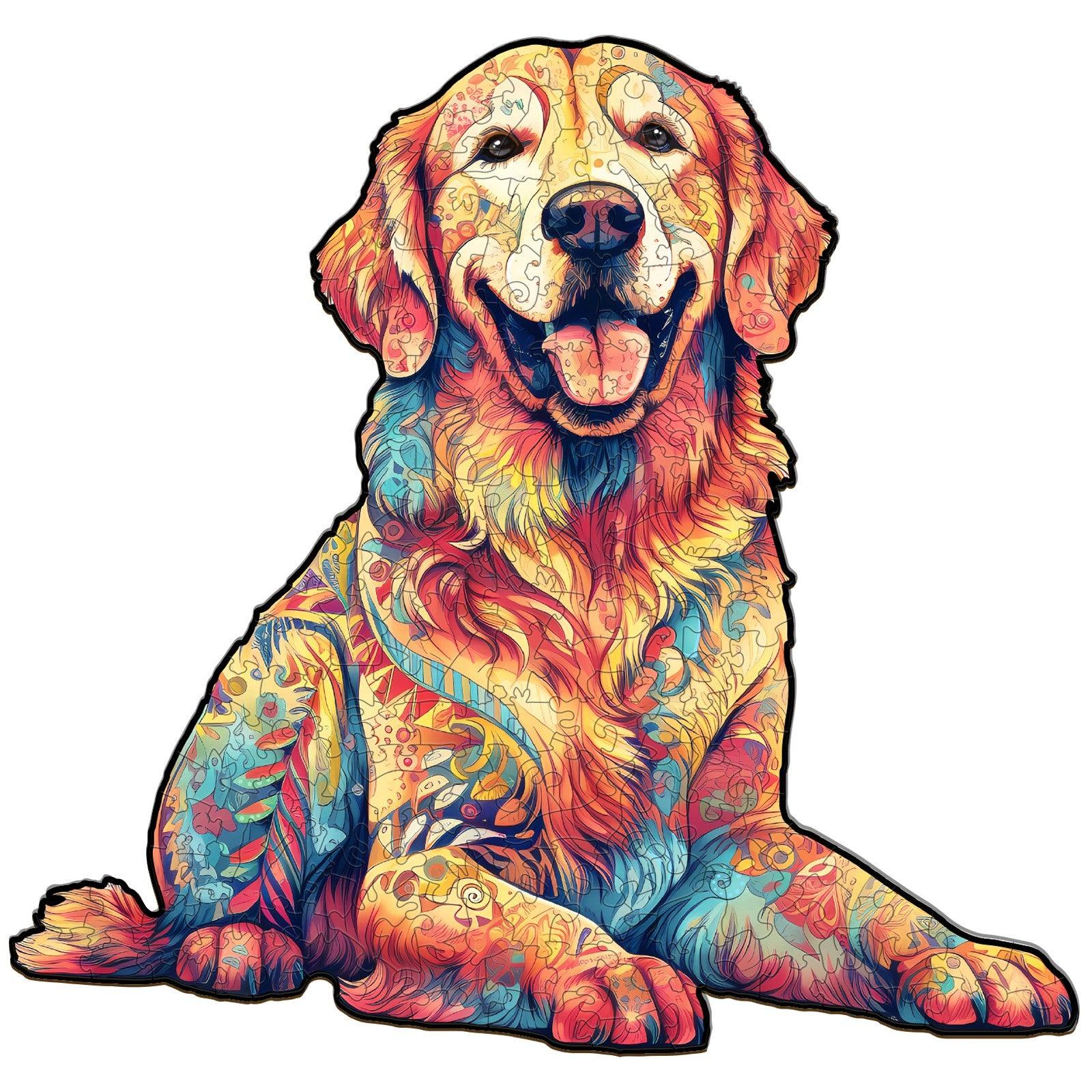 Whimsical Wooden Jigsaw Puzzle - Loyal Golden Retriever - pickApuzzle Hauptbild