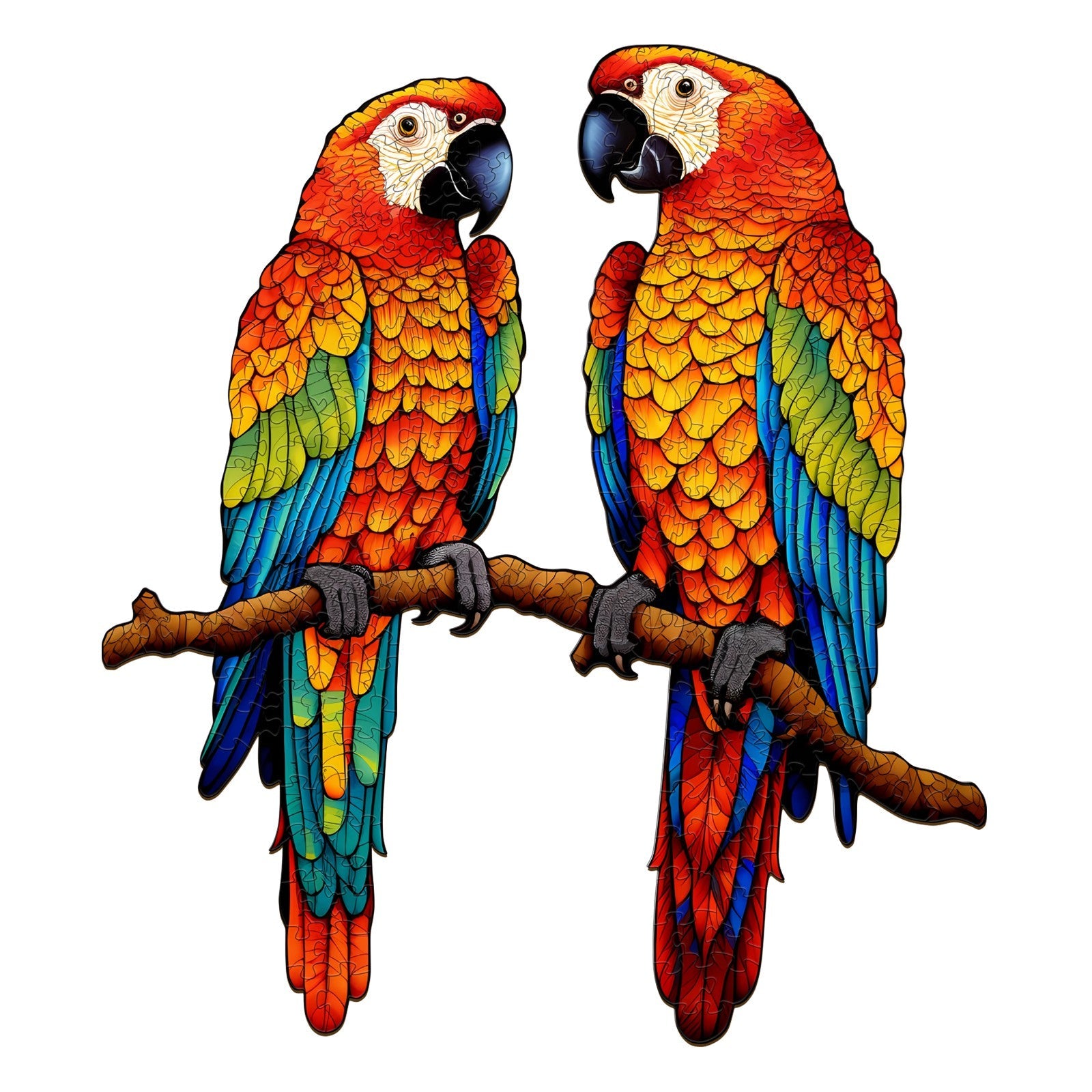 Whimsical Wooden Jigsaw Puzzle-Chatting Parrots