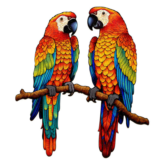 Whimsical Wooden Jigsaw Puzzle-Chatting Parrots