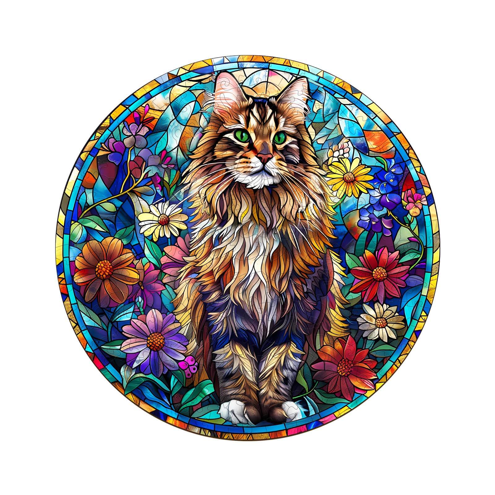 Launisches Holzpuzzle - Buntglas Maine Coon Hauptbild
