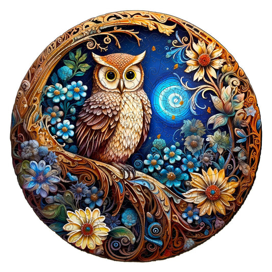 Engaging Wooden Jigsaw Puzzle- moonlight owl