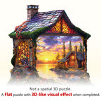 Casse-tête en bois fantaisiste - Le chalet du coucher de soleil