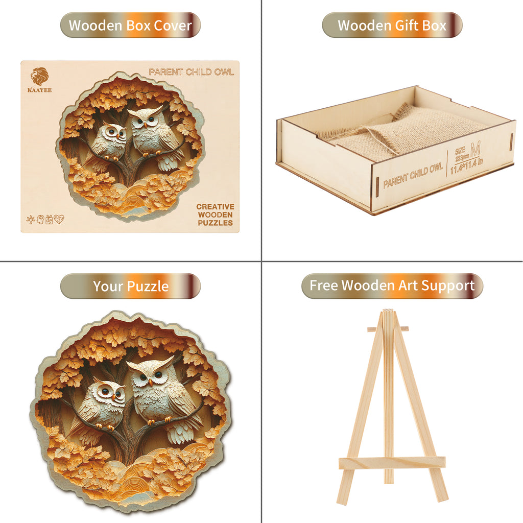 Whimsical Wooden Jigsaw Puzzle- Parent Child Owl