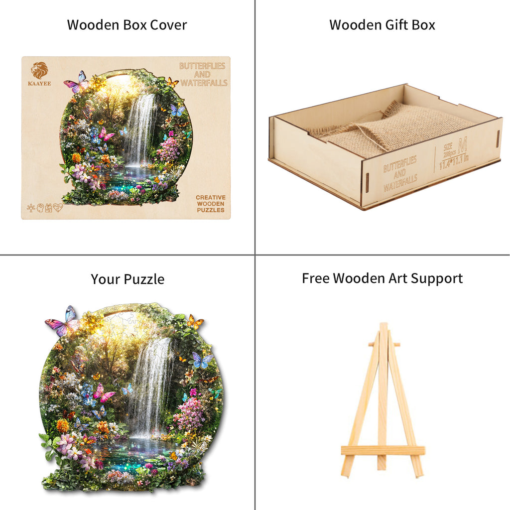 Puzzle en bois fantaisiste - Papillons et cascades