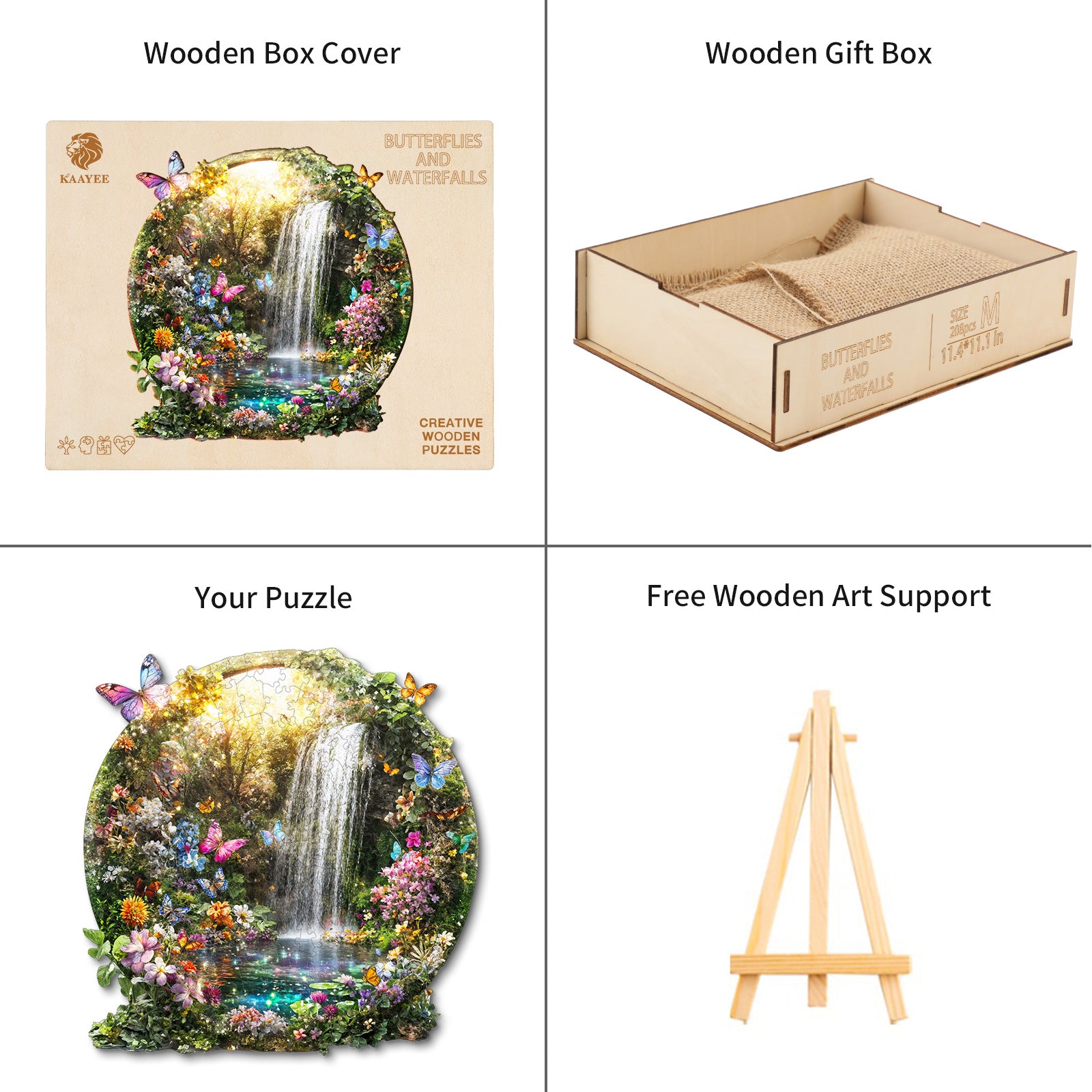 Puzzle en bois fantaisiste - Papillons et cascades