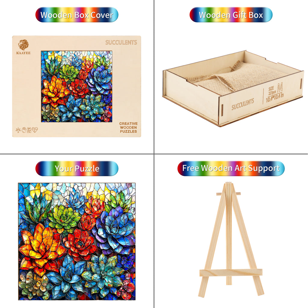 Whimsical Wooden Jigsaw Puzzle- Succulents
