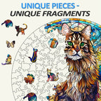Whimsical Wooden Jigsaw Puzzle- Stained Glass Maine Coon