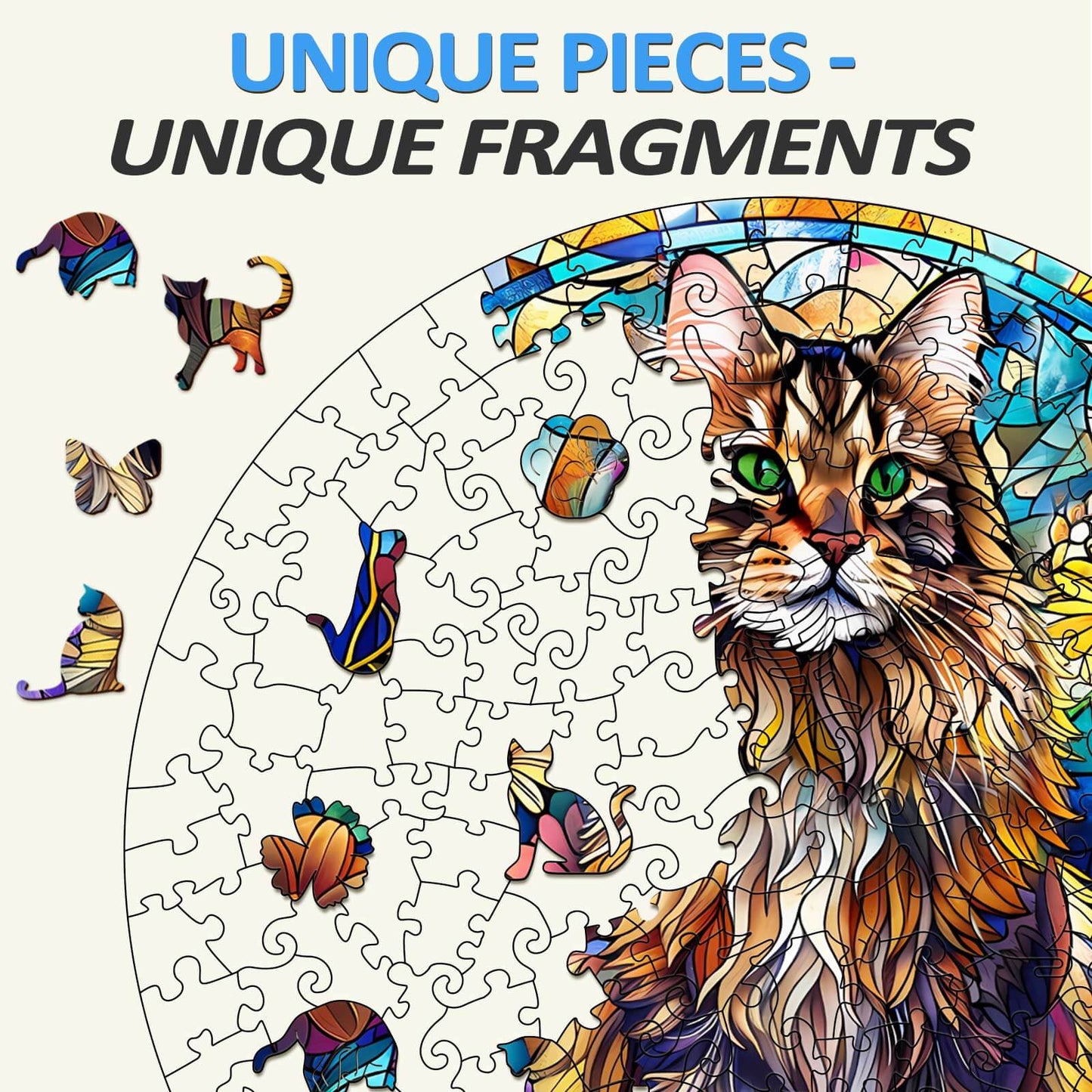 Launisches Holzpuzzle - Buntglas Maine Coon