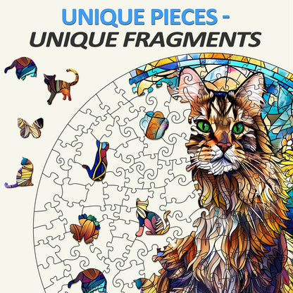 Launisches Holzpuzzle - Buntglas Maine Coon