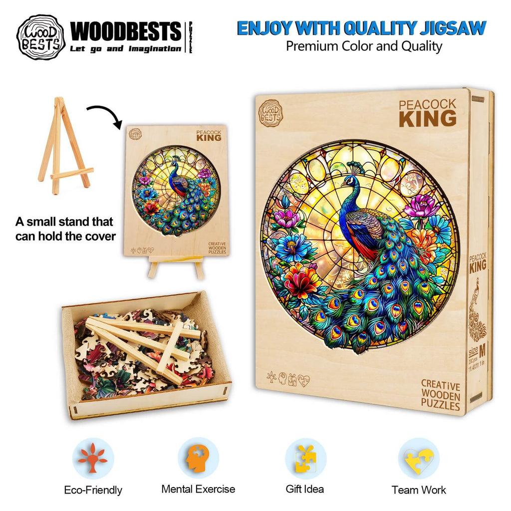 Whimsical Wooden Jigsaw Puzzle- Peacock King