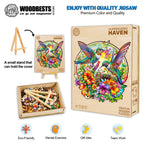 Whimsical Wooden Jigsaw Puzzle- Hummingbird Haven