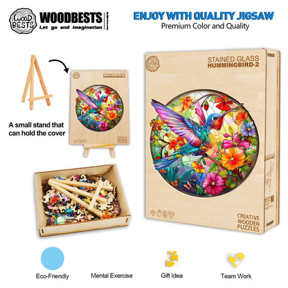 Verspieltes Holzpuzzle – Kolibri aus Buntglas 2