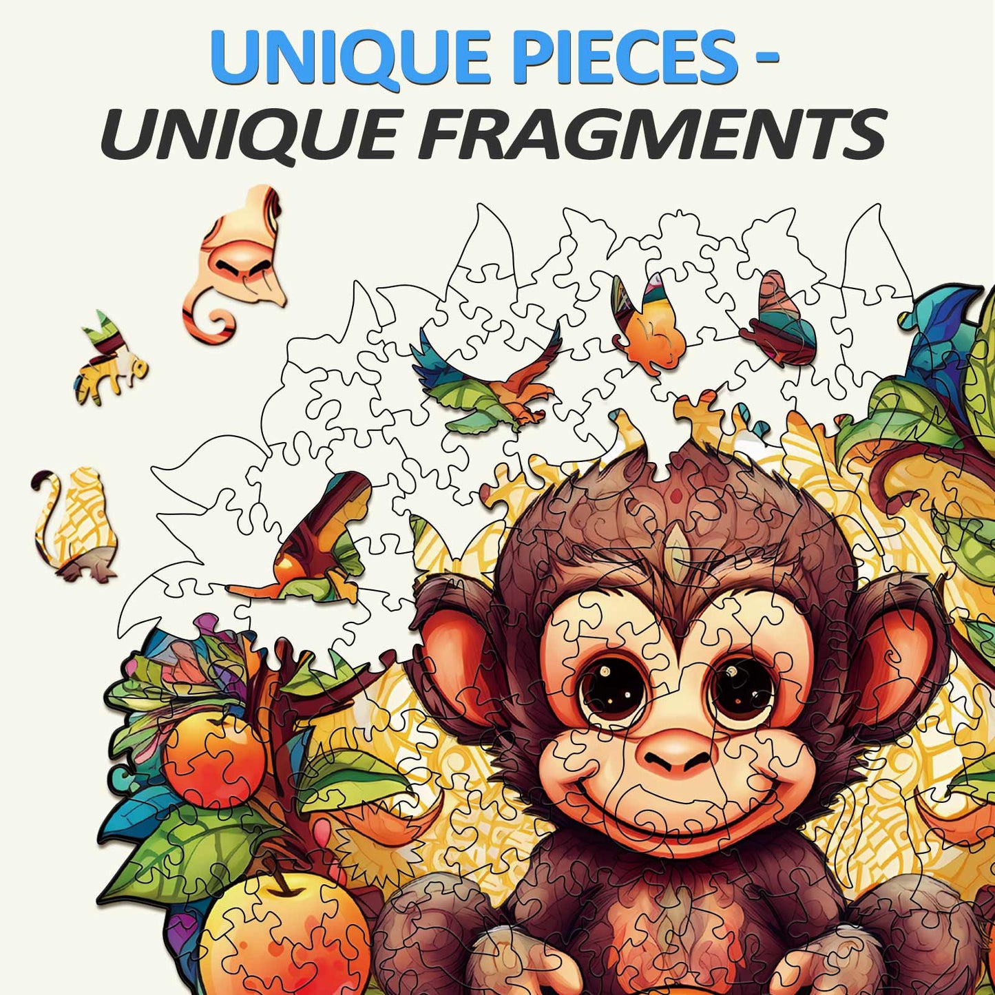 Whimsical Wooden Jigsaw Puzzle-happy monkey