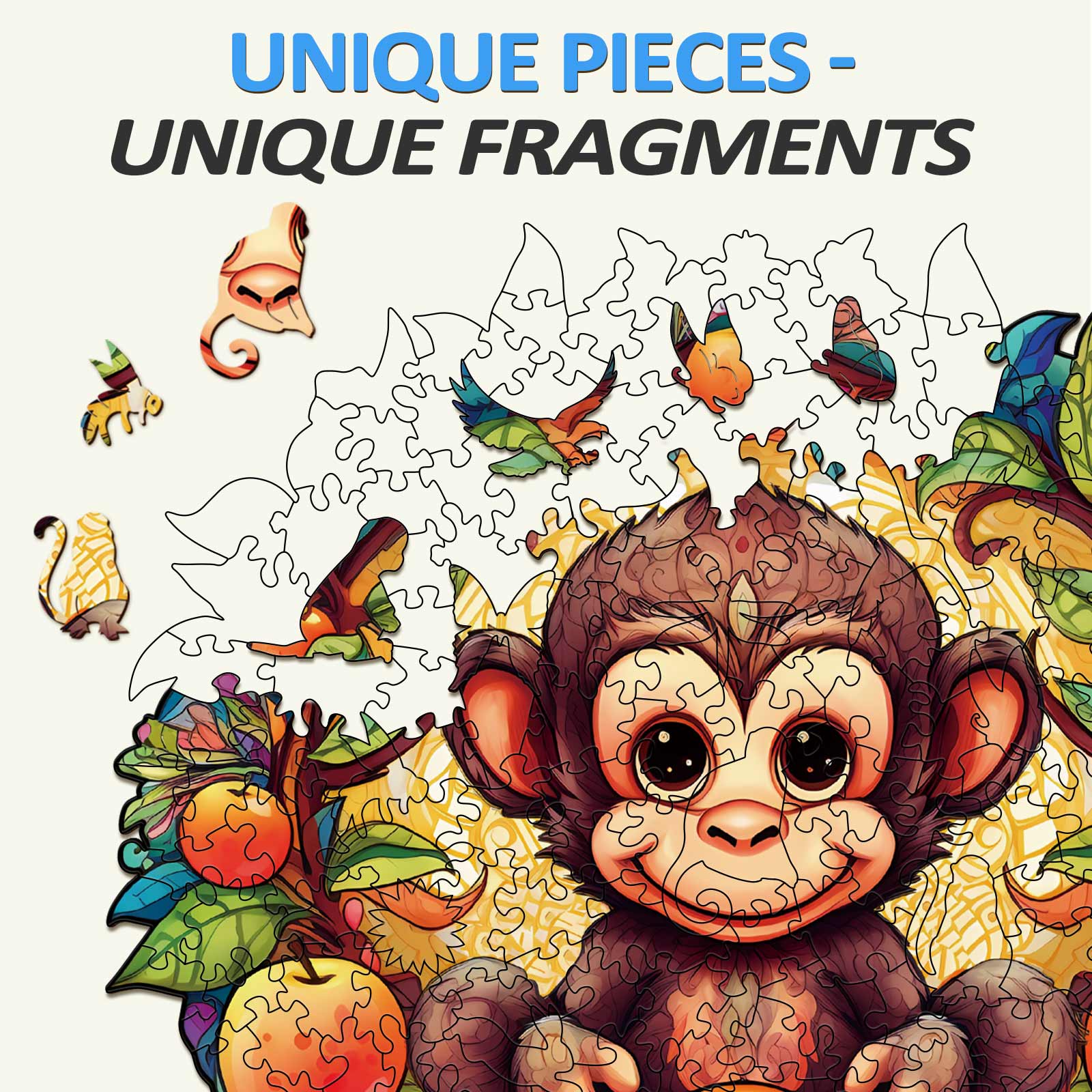 Whimsical Wooden Jigsaw Puzzle-happy monkey